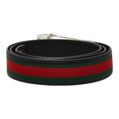 グッチ シェリーライン GGロゴ バックルベルト 0360840061 ブラック グリーン レッド レザー メンズ GUCCI 【中古】