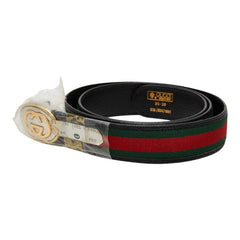 グッチ シェリーライン GGロゴ バックルベルト 0360840061 ブラック グリーン レッド レザー メンズ GUCCI 【中古】