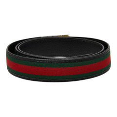 グッチ シェリーライン GGロゴ バックルベルト 0360840061 ブラック グリーン レッド レザー メンズ GUCCI 【中古】