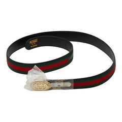 グッチ シェリーライン GGロゴ バックルベルト 0360840061 ブラック グリーン レッド レザー メンズ GUCCI 【中古】