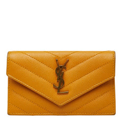 サンローラン モノグラム フラグメント YSLロゴ フラップ カードケース 612808 イエロー系 レザー レディース SAINT LAURENT 【中古】