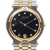 グッチ 11Pダイヤ 腕時計 9000M クオーツ ブラック文字盤 ステンレススチール メッキ メンズ GUCCI 【中古】