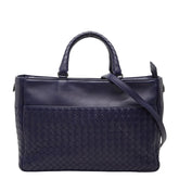 ボッテガヴェネタ イントレチャート ハンドバッグ ショルダーバッグ 2WAY ネイビー レザー レディース BOTTEGAVENETA 【中古】