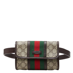 グッチ GGスプリーム シェリーライン ボディバッグ ウエストバッグ 152597 ブラウン ベージュ PVC レザー レディース GUCCI 【中古】