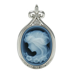 K18WG ホワイトゴールド メノウカメオ15×19.8mm ダイヤ0.06ct ペンダントトップ ネックレス レディース 【中古】