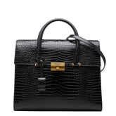 サンローラン ロゴ クロコ型押し ハンドバッグ ショルダーバッグ 2WAY ブラック レザー レディース SAINT LAURENT 【中古】