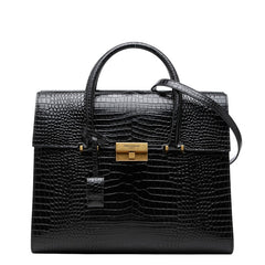 サンローラン ロゴ クロコ型押し ハンドバッグ ショルダーバッグ 2WAY ブラック レザー レディース SAINT LAURENT 【中古】