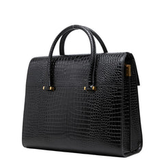サンローラン ロゴ クロコ型押し ハンドバッグ ショルダーバッグ 2WAY ブラック レザー レディース SAINT LAURENT 【中古】