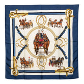 エルメス カレ90 EQUIPAGES 馬車 スカーフ ネイビー マルチカラー シルク レディース HERMES 【中古】