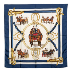 エルメス カレ90 EQUIPAGES 馬車 スカーフ ネイビー マルチカラー シルク レディース HERMES 【中古】