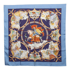 エルメス カレ90 CAVALIERS DES NUAGES 雲の騎士 スカーフ ブルー マルチカラー シルク レディース HERMES 【中古】
