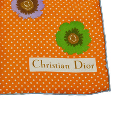 ディオール フラワー ドット スカーフ オレンジ シルク レディース Dior 【中古】