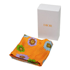 ディオール フラワー ドット スカーフ オレンジ シルク レディース Dior 【中古】
