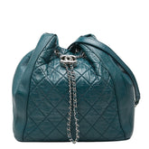 シャネル ココマーク マトラッセ チェーン ショルダーバッグ 巾着 グリーン カーフ レディース CHANEL 【中古】