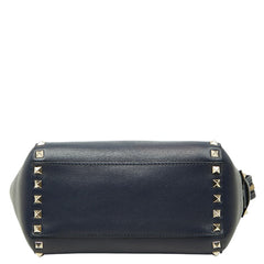 ヴァレンティノ ロックスタッズ ハンドバッグ 2WAY ショルダーバッグ ネイビー ゴールド レザー レディース VALENTINO 【中古】