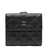 シャネル マトラッセ ココマーク 二つ折り財布 ブラック キャビアスキン レディース CHANEL 【中古】