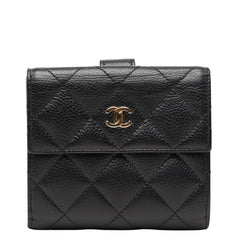 シャネル マトラッセ ココマーク 二つ折り財布 ブラック キャビアスキン レディース CHANEL 【中古】