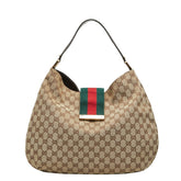 グッチ GGキャンバス シェリーライン ワンショルダーバッグ 211933 ベージュ ブラウン キャンバス レザー レディース GUCCI 【中古】