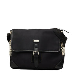 バーバリーブラックレーベル ノバチェック 斜め掛け ショルダーバッグ ブラック ベージュ ナイロン レザー レディース BURBERRY BLACK LABEL 【中古】