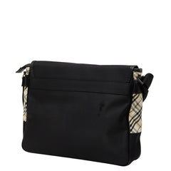 バーバリーブラックレーベル ノバチェック 斜め掛け ショルダーバッグ ブラック ベージュ ナイロン レザー レディース BURBERRY BLACK LABEL 【中古】