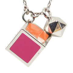 フェンディ ロゴ キューブ ネックレス シルバー ピンク オレンジ メタル レディース FENDI 【中古】