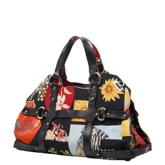 サルヴァトーレフェラガモ アニマル フラワー ハンドバッグ ブラック マルチカラー ナイロン レザー レディース Salvatore Ferragamo 【中古】