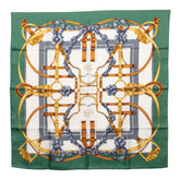 エルメス カレ90 GRAND MANEGE 大調教術 馬具 スカーフ グリーン マルチカラー シルク レディース HERMES 【中古】