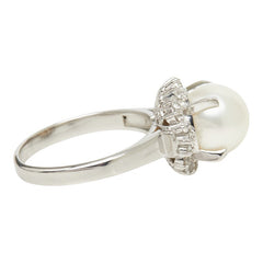 真珠 Pt900 プラチナ アコヤパール9.0mm ダイヤ0.30ct リング 指輪 レディース 12.5号 【中古】