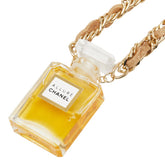 シャネル ALLURE アリュール 香水 ボトル モチーフ ネックレス クリア ベージュ ゴールド メッキ レザー ガラス レディース CHANEL 【中古】