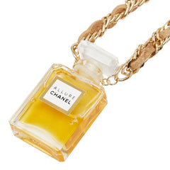 シャネル ALLURE アリュール 香水 ボトル モチーフ ネックレス クリア ベージュ ゴールド メッキ レザー ガラス レディース CHANEL 【中古】