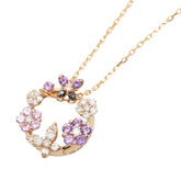 K18YG イエローゴールド ダイヤ ピンクサファイア0.16ct アメジスト0.13ct ブラックダイヤ0.05ct フラワーモチーフ ペンダント ネックレス レディース 【中古】