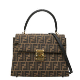フェンディ ズッカ ハンドバッグ ショルダーバッグ 2WAY ブラウン ブラック キャンバス レザー レディース FENDI 【中古】