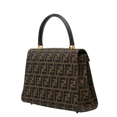 フェンディ ズッカ ハンドバッグ ショルダーバッグ 2WAY ブラウン ブラック キャンバス レザー レディース FENDI 【中古】