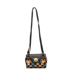 ヴェルサーチェ フラワー フローラル 斜めかけ ショルダーバッグ ブラック マルチカラー ナイロン レザー レディース VERSACE 【中古】