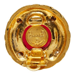 シャネル ココマーク グリポア ヴィンテージ ラウンド イヤリング ゴールド レッド メッキ ガラス ビジュー レディース CHANEL 【中古】