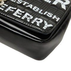 バーバリー ホースフェリー TBロゴ キルティング チェーン ショルダーバッグ ブラック PVC レザー レディース BURBERRY 【中古】