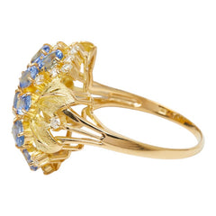 K18YG イエローゴールド サファイア2.87ct ダイヤ0.27ct フラワーモチーフ リング 指輪 レディース 18.5号 【中古】