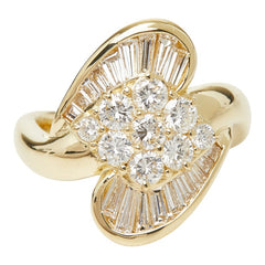 K18YG イエローゴールド ダイヤ1.54ct フラワーモチーフ リング 指輪 レディース 10号 【中古】