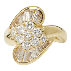 K18YG イエローゴールド ダイヤ1.54ct フラワーモチーフ リング 指輪 レディース 10号 【中古】