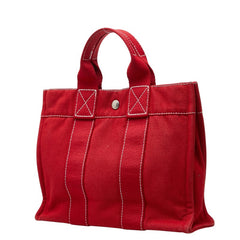 エルメス ドーヴィルPM ハンドバッグ トートバッグ レッド キャンバス レディース HERMES 【中古】