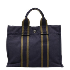 エルメス フールトゥPM ハンドバッグ トートバッグ ネイビー グリーン キャンバス レディース HERMES 【中古】