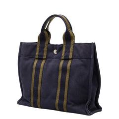 エルメス フールトゥPM ハンドバッグ トートバッグ ネイビー グリーン キャンバス レディース HERMES 【中古】