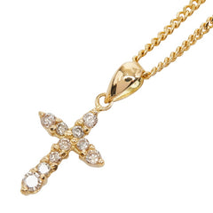 K18YG イエローゴールド ダイヤ0.2ct クロス 十字架 モチーフ ペンダントトップ ネックレス レディース 【中古】