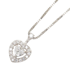 K14WG ホワイトゴールド ダイヤモンド ダイヤ0.087ct ダイヤ0.07ct ハートモチーフ ネックレス レディース 【中古】