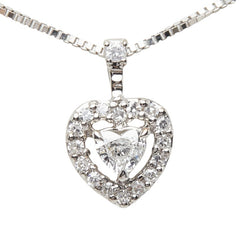 K14WG ホワイトゴールド ダイヤモンド ダイヤ0.087ct ダイヤ0.07ct ハートモチーフ ネックレス レディース 【中古】
