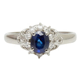 Pt900 プラチナ サファイア0.86ct ダイヤ0.15ct フラワーモチーフ リング 指輪 レディース 13.5号 【中古】
