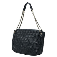 トリーバーチ ロゴ キルティング チェーン ショルダーバッグ ブラック レザー レディース Tory Burch 【中古】