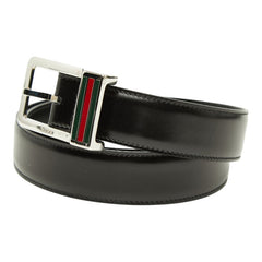グッチ シェリーライン スクエアロゴ バックルベルト 162938 ブラック シルバー レザー メンズ GUCCI 【中古】