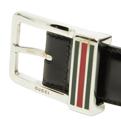 グッチ シェリーライン スクエアロゴ バックルベルト 162938 ブラック シルバー レザー メンズ GUCCI 【中古】