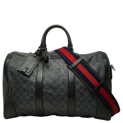 グッチ GGスプリーム ボストンバッグ ショルダーバッグ 2WAY 474131 ブラック PVC レザー レディース GUCCI 【中古】